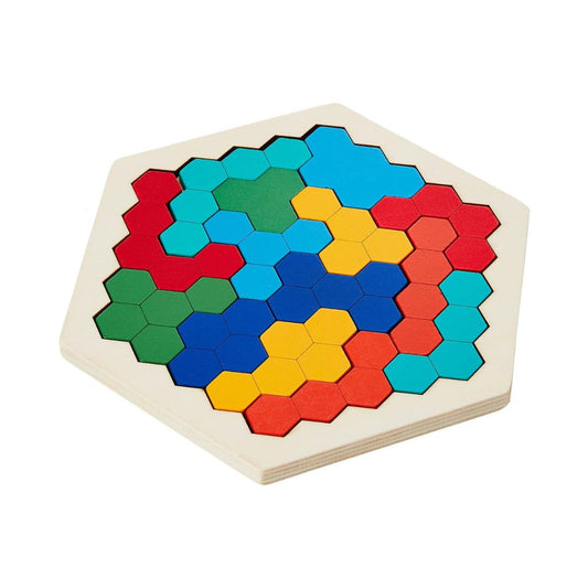 Wooden Hexagon Puzzle — Montessori Steel-Your-Brain Game (Ages 3+)