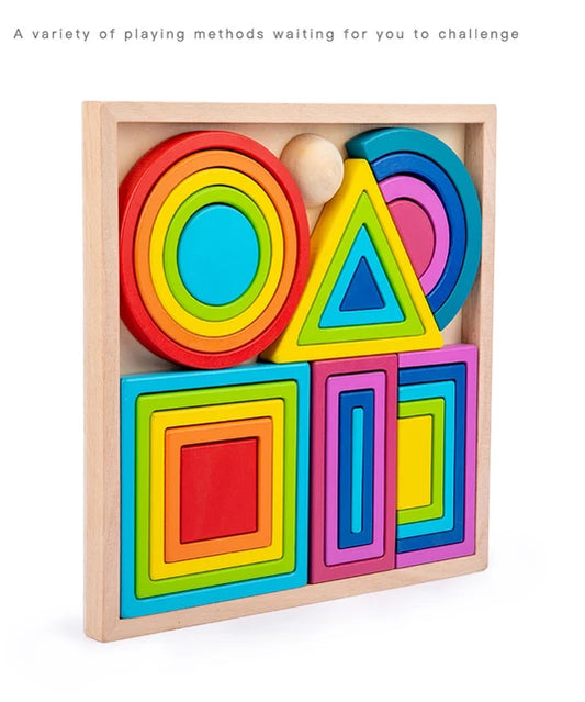Rainbow Stacking Toy for Toddlers – Wooden Color & Shape Sorting Puzzle | Early Learning Montessori Toy for Kids (Ages 2+)