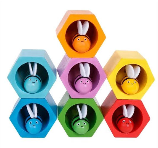 Colored Bee Catching Montessori Toy — Fine Motor & Color Matching Game