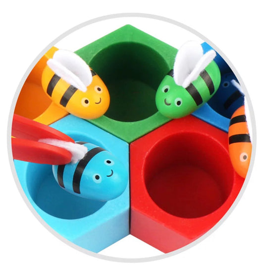 Colored Bee Catching Montessori Toy — Fine Motor & Color Matching Game